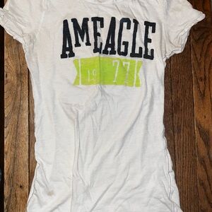 American Eagle Outfitters White Tee with Black and Green Print